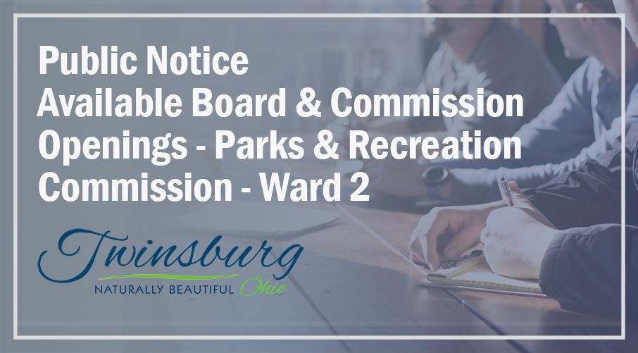 LEGAL NOTICE OF AVAILABLE APPOINTMENTS CITY OF TWINSBURG, OHIO  In accordance with Section 7.01 of t